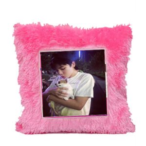 Customized Pink Square Shape Pillow With Photo Printed