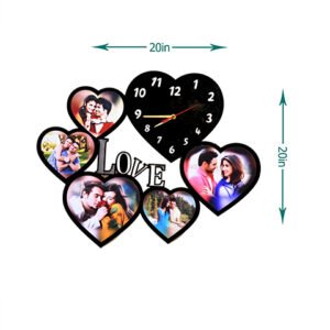 Personalized Acrylic Clock Collage Heartin 5 Photos Frame (20x20 Inches) Photo Printing Cost Not Included